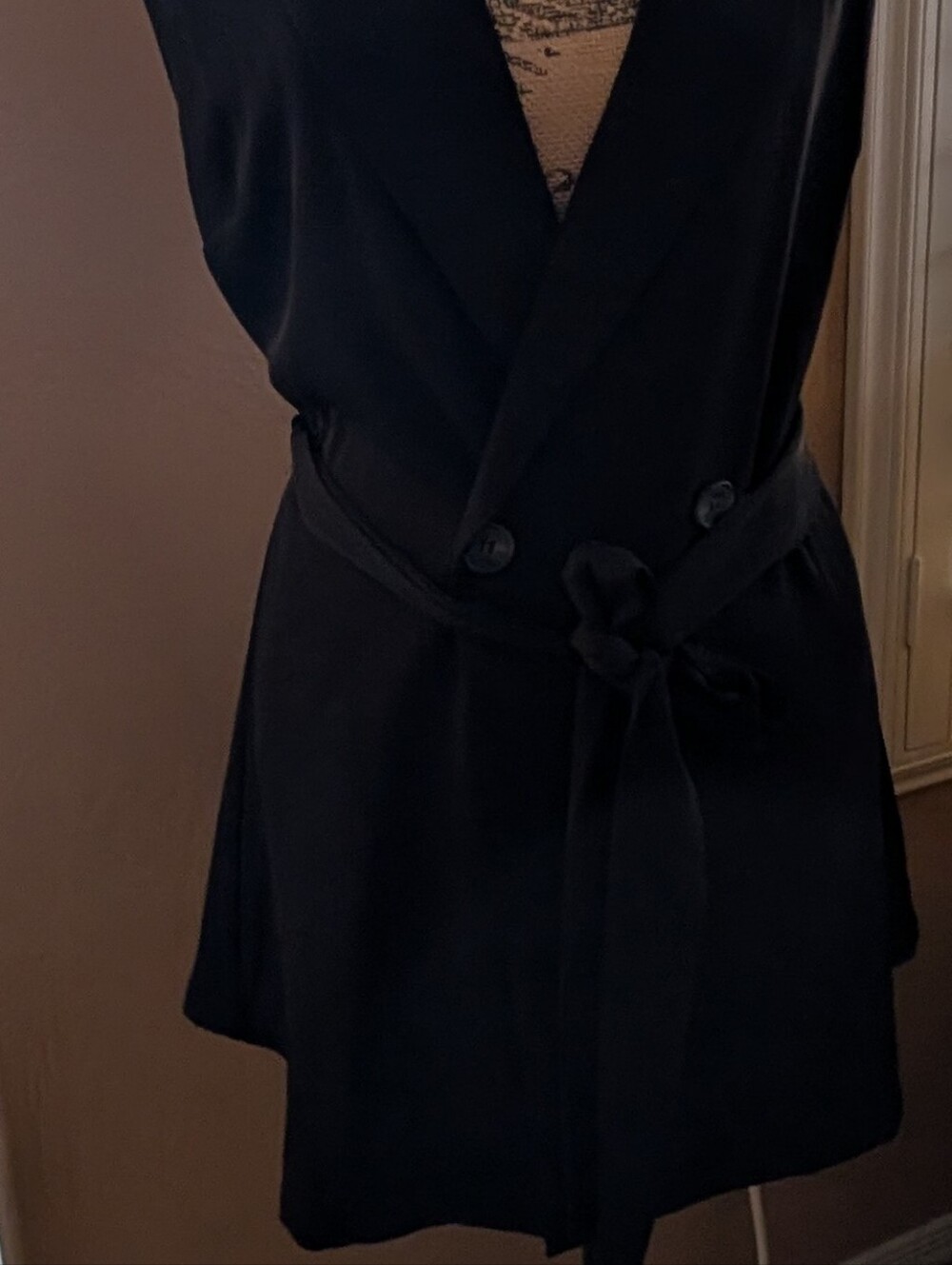 MELLODAY Black Sleeveless Blazer Vest with Self-Tie Belt